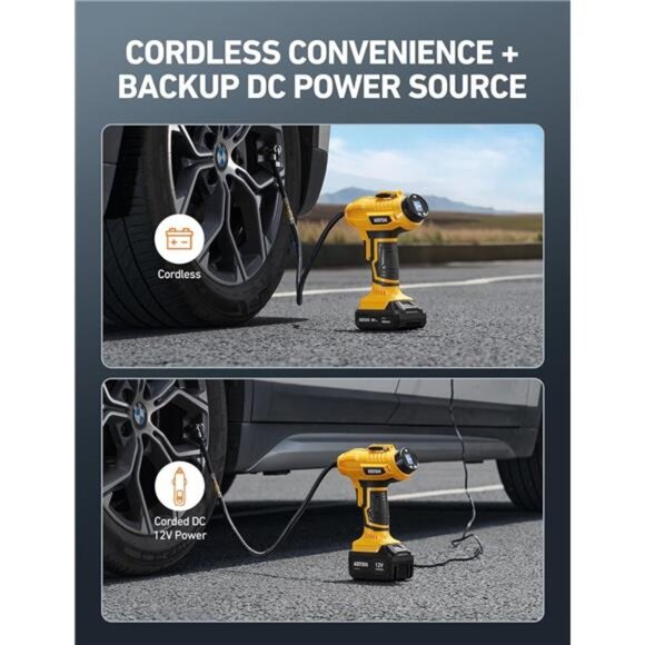 Cordless Tire Inflator Air Compressor 20V Rechargeable Battery Powered 160PSI - Picture 4 of 7